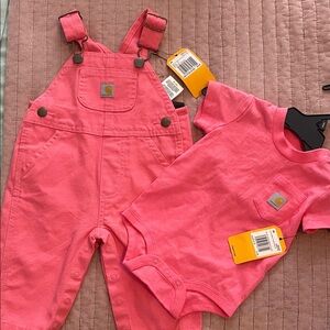 Carhartt Coral Baby Overalls and Onesie Set
